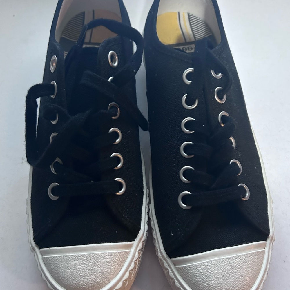 Black Canvas Sneakers with White Soles